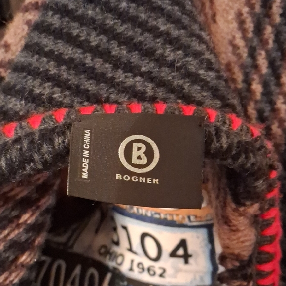 Bogner Brown and Black Striped Cape with Red Trim - Picture 2 of 5